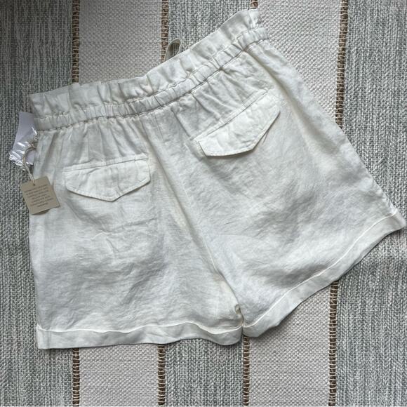 Magaschoni White 100% Linen Paperbag Shorts Women’s Size Large - Picture 5 of 8